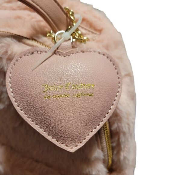 Juicy Couture Faux Fur Backpack Pink Blush Furry Fuzzy Heart Charm Bag